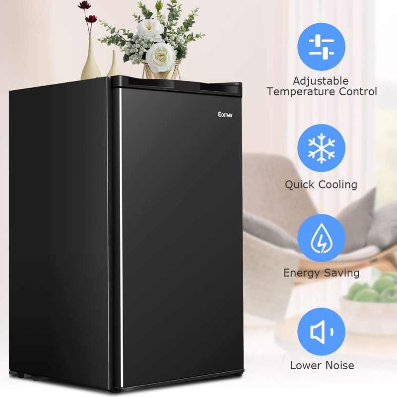 3.2 CU.FT Compact Refrigerator Single Door Freezer Mini Cooler Fridge with Adjustable Thermostat and Removable Glass Shelves for Dorm Apartment Office