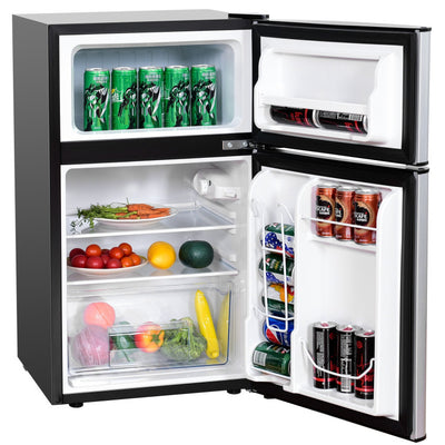 3.2 cu ft. Stainless Steel Compact Refrigerator 2-Door Mini Freezer Cooler Fridge with Removable Glass Shelves