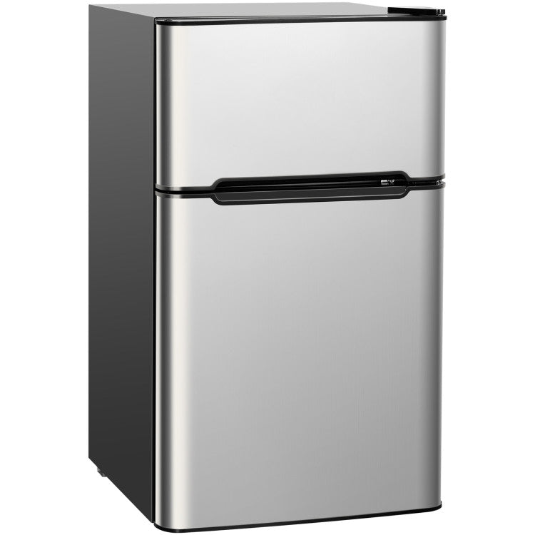 3.2 cu ft. Stainless Steel Compact Refrigerator 2-Door Mini Freezer Cooler Fridge with Removable Glass Shelves