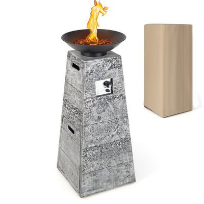 30000 BTU Outdoor Stainless Steel Burner 48 Inch Propane Fire Bowl Column with PVC Cover and Lava Rocks