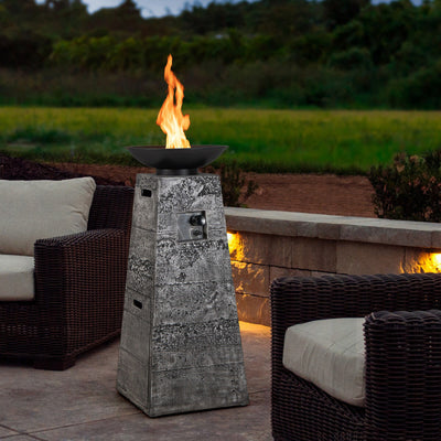 30000 BTU Outdoor Stainless Steel Burner 48 Inch Propane Fire Bowl Column with PVC Cover and Lava Rocks