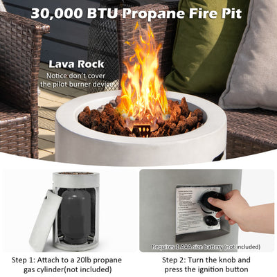 30000BTU Propane Fire Pit 16 Inch Auto-Ignition Patio Gas Fire Pit with Lava Rock and Waterproof Cover