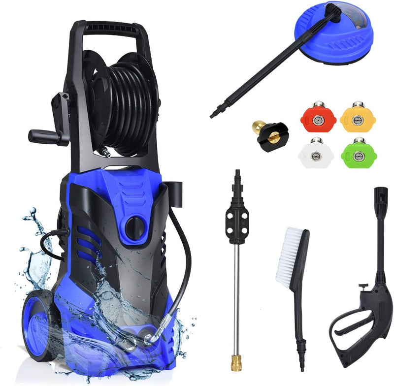 3000PSI Electric Pressure Washer 2.0 GPM Portable High Power Washer with 5 Nozzles and Hose Reel