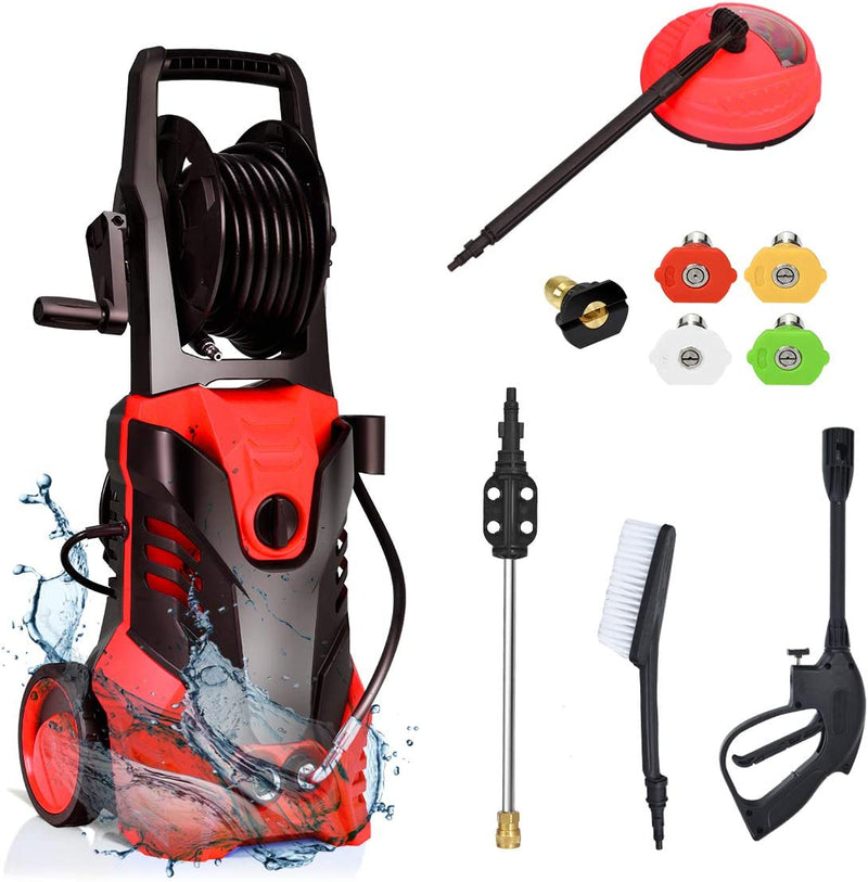 3000PSI Electric Pressure Washer 2.0 GPM Portable High Power Washer with 5 Nozzles and Hose Reel