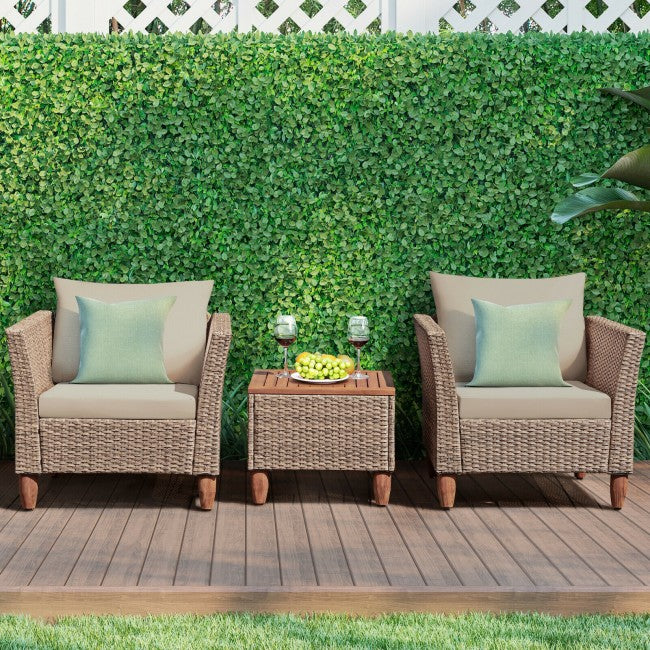 3 Pieces Patio Rattan Bistro Furniture Set