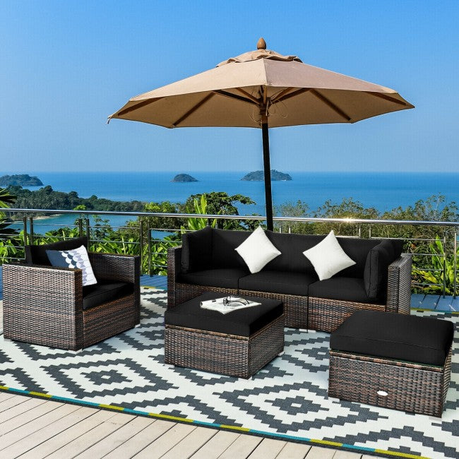 6 Pieces Patio Rattan Furniture Set with Sectional Cushion