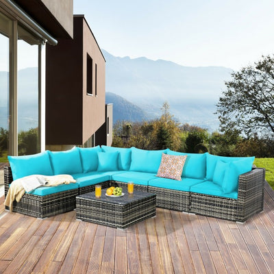 7 Pieces Rattan Sectional Sofa Set with Cushion for Patio Garden