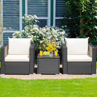 3 Pieces Patio Wicker Furniture Set with Cushion