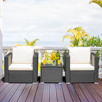 3 Pieces Patio Wicker Furniture Set with Cushion