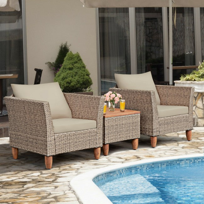 3 Pieces Patio Rattan Bistro Furniture Set