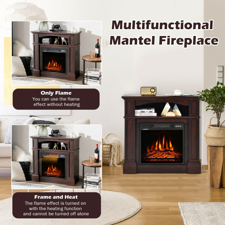 32 Inch Electric Fireplace Mantle 1400W Freestanding TV Stand Heater with Remote Control and Adjustable Brightness