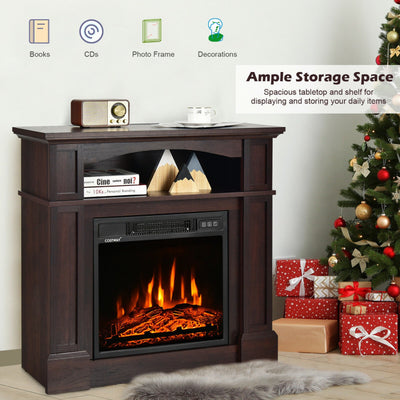 32 Inch Electric Fireplace Mantle 1400W Freestanding TV Stand Heater with Remote Control and Adjustable Brightness