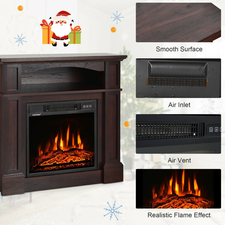 32 Inch Electric Fireplace Mantle 1400W Freestanding TV Stand Heater with Remote Control and Adjustable Brightness