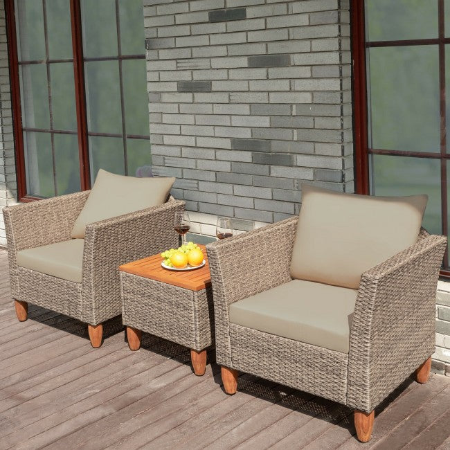 3 Pieces Patio Rattan Bistro Furniture Set