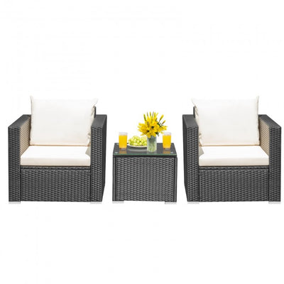 3 Pieces Patio Wicker Furniture Set with Cushion
