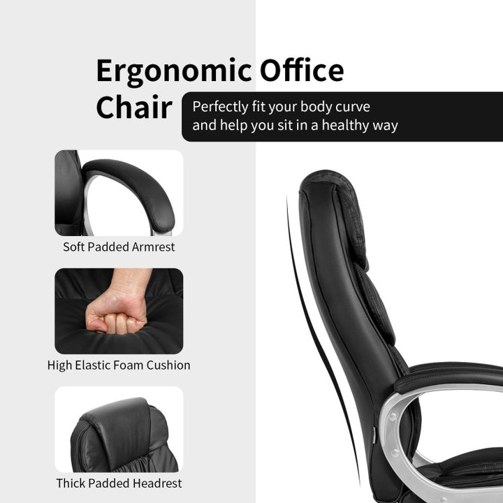 330 lbs Ergonomic Leather Office Chair High Back Adjustable Computer Desk Chair with Rocking Function