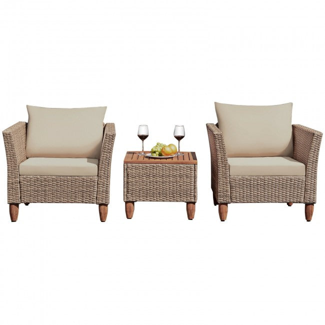 3 Pieces Patio Rattan Bistro Furniture Set