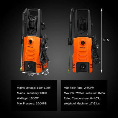 3500PSI Electric Pressure Washer 2.6GPM 1800W Portable High Power Washer Machine with 4 Nozzles