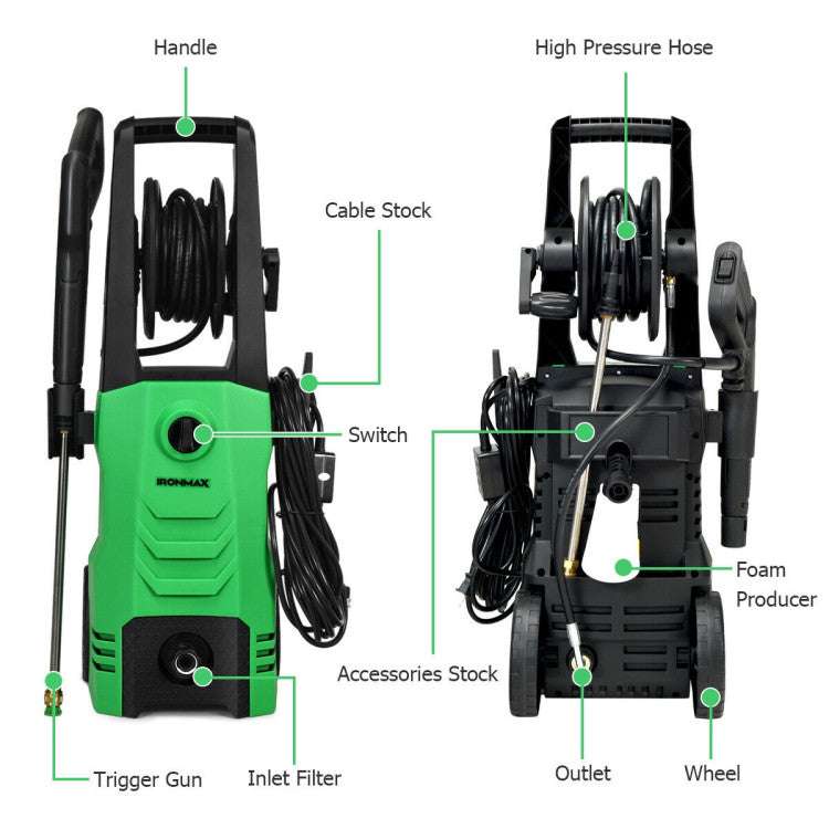 3500PSI Electric Pressure Washer 2.6GPM 1800W Portable High Power Washer Machine with 4 Nozzles