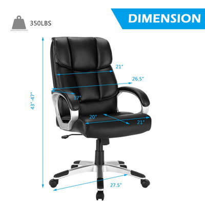 350 lbs Big and Tall Leather Office Chair Executive Computer Desk Chair with Adjustable Seat Height and Rocking Backrest