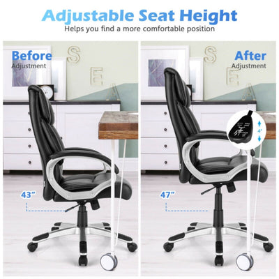 350 lbs Big and Tall Leather Office Chair Executive Computer Desk Chair with Adjustable Seat Height and Rocking Backrest