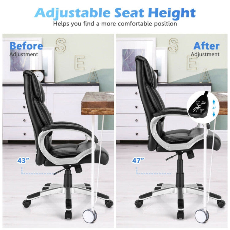 350 lbs Big and Tall Leather Office Chair Executive Computer Desk Chair with Adjustable Seat Height and Rocking Backrest