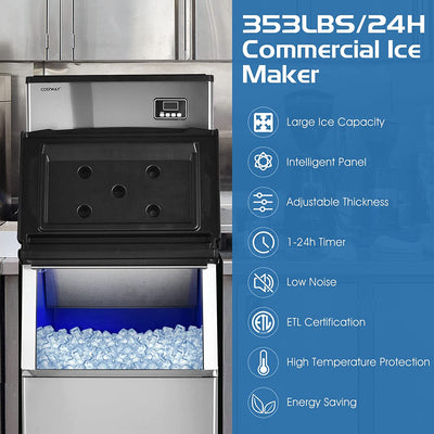 353LBS/24H Split Commercial Ice Maker Full-Automatic Vertical Industrial Modular Ice Machine with 198 LBS Storage Bin