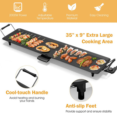 35" Electric Griddle Teppanyaki Grill BBQ Nonstick Extra Large Griddle Long Countertop with Adjustable Temperature for Pancake Barbecue