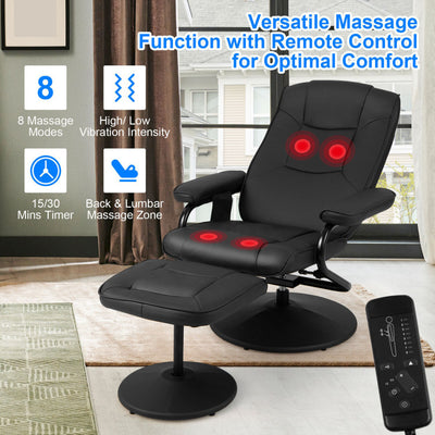 360° Swivel Recliner Armchair Faux Leather Massage Lounge Chair with Adjustable Backrest Remote Control