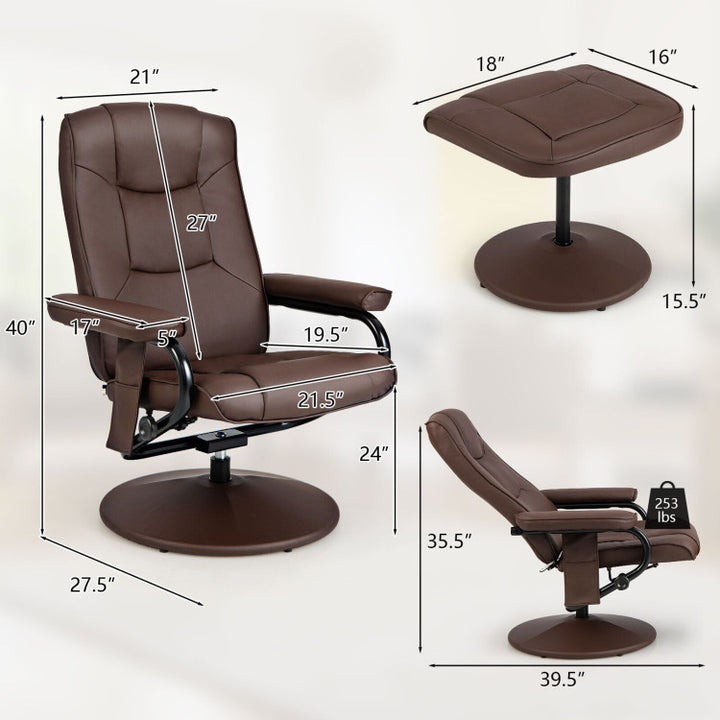 360° Swivel Recliner Armchair Faux Leather Massage Lounge Chair with Adjustable Backrest Remote Control