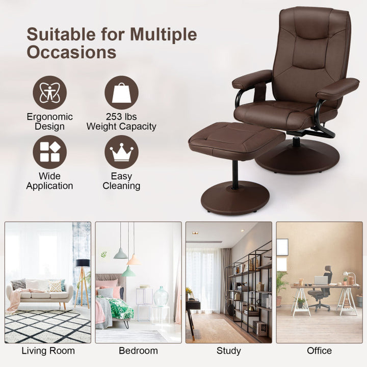 360° Swivel Recliner Armchair Faux Leather Massage Lounge Chair with Adjustable Backrest Remote Control