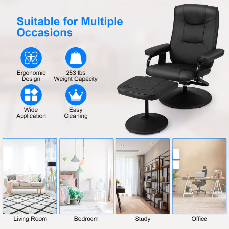 360° Swivel Recliner Armchair Faux Leather Massage Lounge Chair with Adjustable Backrest Remote Control