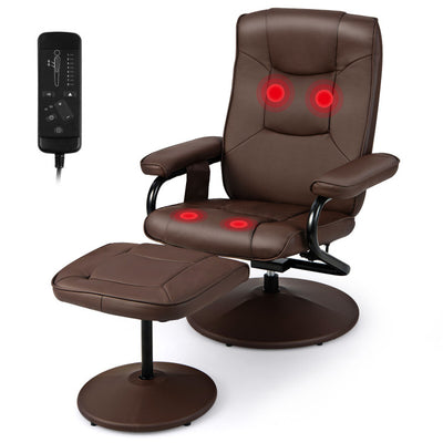 360° Swivel Recliner Armchair Faux Leather Massage Lounge Chair with Adjustable Backrest Remote Control