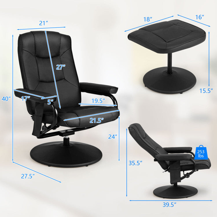 360° Swivel Recliner Armchair Faux Leather Massage Lounge Chair with Adjustable Backrest Remote Control