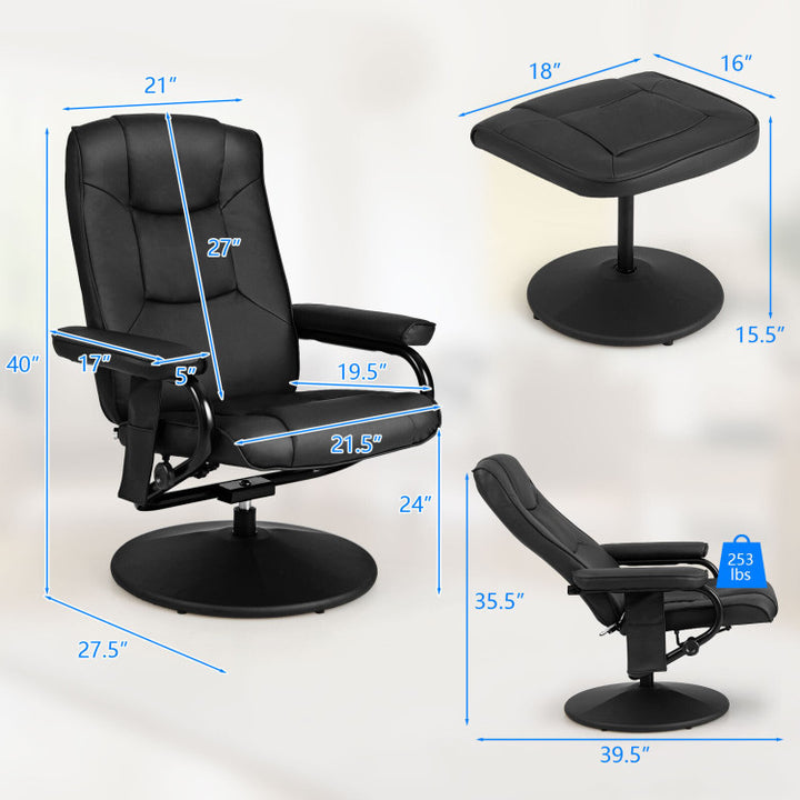 360° Swivel Recliner Armchair Faux Leather Massage Lounge Chair with Adjustable Backrest Remote Control