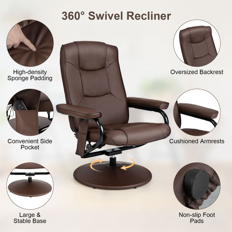 360° Swivel Recliner Armchair Faux Leather Massage Lounge Chair with Adjustable Backrest Remote Control