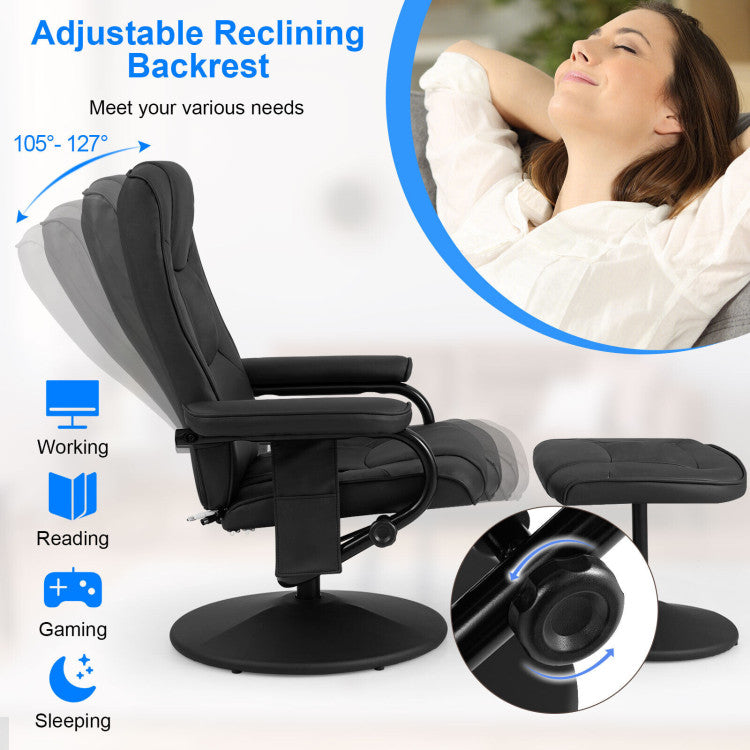 360° Swivel Recliner Armchair Faux Leather Massage Lounge Chair with Adjustable Backrest Remote Control