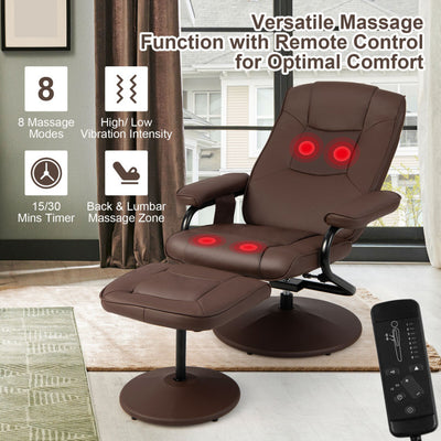 360° Swivel Recliner Armchair Faux Leather Massage Lounge Chair with Adjustable Backrest Remote Control