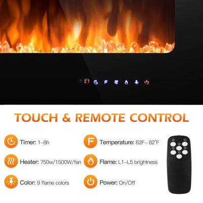 36 Inch Electric Wall Mounted Ultrathin Fireplace 1500W Faux Heater with LED Screen and Remote Control