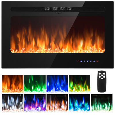 36 Inch Electric Wall Mounted Ultrathin Fireplace 1500W Faux Heater with LED Screen and Remote Control