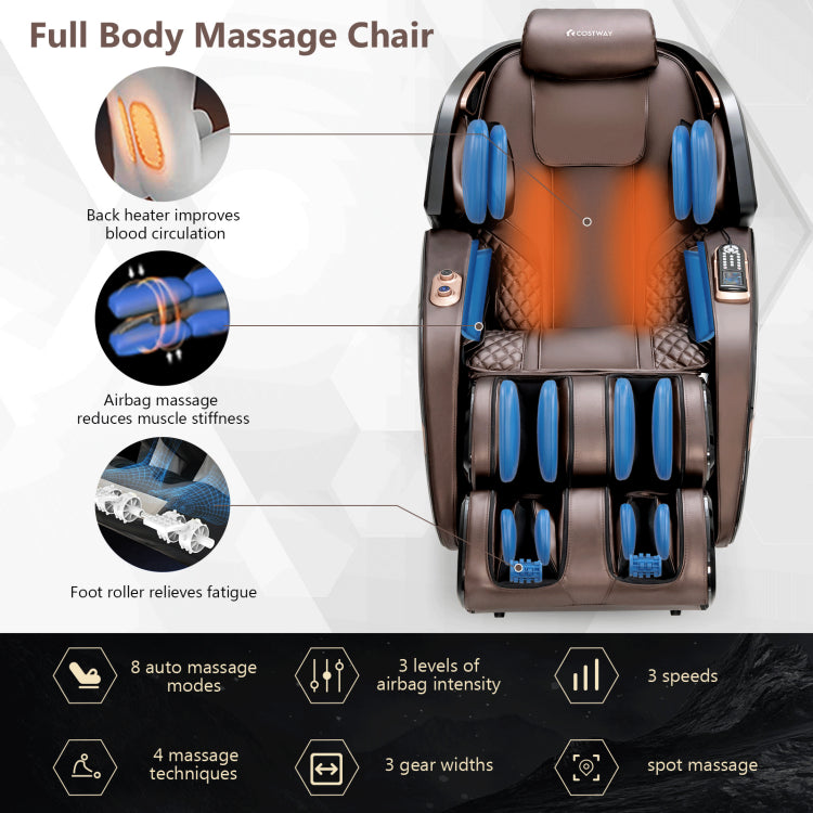 3D Double SL-Track Full Body Electric Massage Chair Zero Gravity Massage Recliner Chair with 8 Auto Massage Modes and Bluetooth Speaker