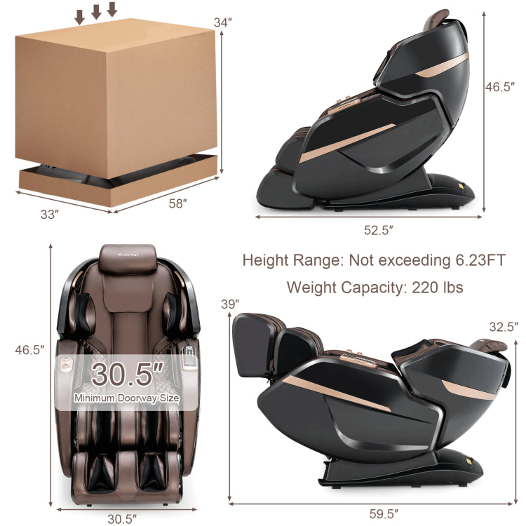 3D Double SL-Track Full Body Electric Massage Chair Zero Gravity Massage Recliner Chair with 8 Auto Massage Modes and Bluetooth Speaker