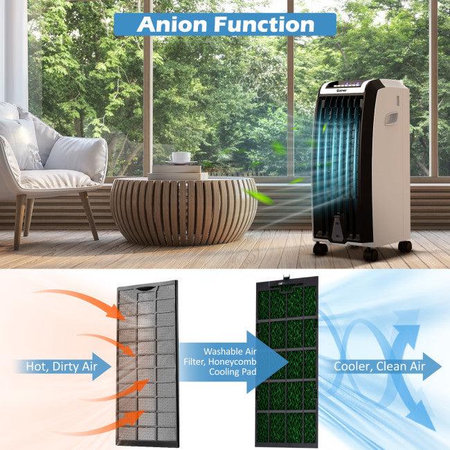 3 In 1 Evaporative Air Cooler Portable Tower Fan Humidifier with 3 Wind Modes and Remote Control