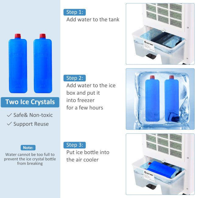 3 In 1 Evaporative Air Cooler Portable Tower Fan Humidifier with 3 Wind Modes and Remote Control