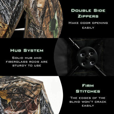 3 Person Pop up Ground Camo Deer Blind Portable Camouflage Hunting Blind Tent with 360 Degree Mesh Windows Carrying Bag