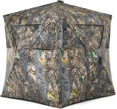 3 Person Pop up Ground Camo Deer Blind Portable Camouflage Hunting Blind Tent with 360 Degree Mesh Windows Carrying Bag