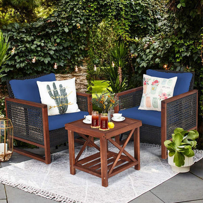 3 Pieces Outdoor Rattan Furniture Set Patio Sofa Conversation Bistro Set with Coffee Table and Washable Cushion