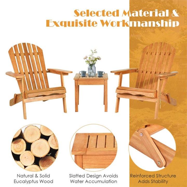 3 Pieces Patio Adirondack Chair Set Outdoor Wooden Chairs and Table Set with Widened Armrest