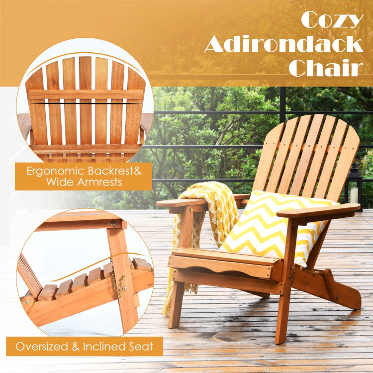 3 Pieces Patio Adirondack Chair Set Outdoor Wooden Chairs and Table Set with Widened Armrest