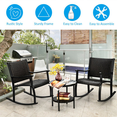 3 Pieces Patio Rattan Rocking Chair and Table Set Outdoor Bistro Set Conversation Sets with Coffee Table